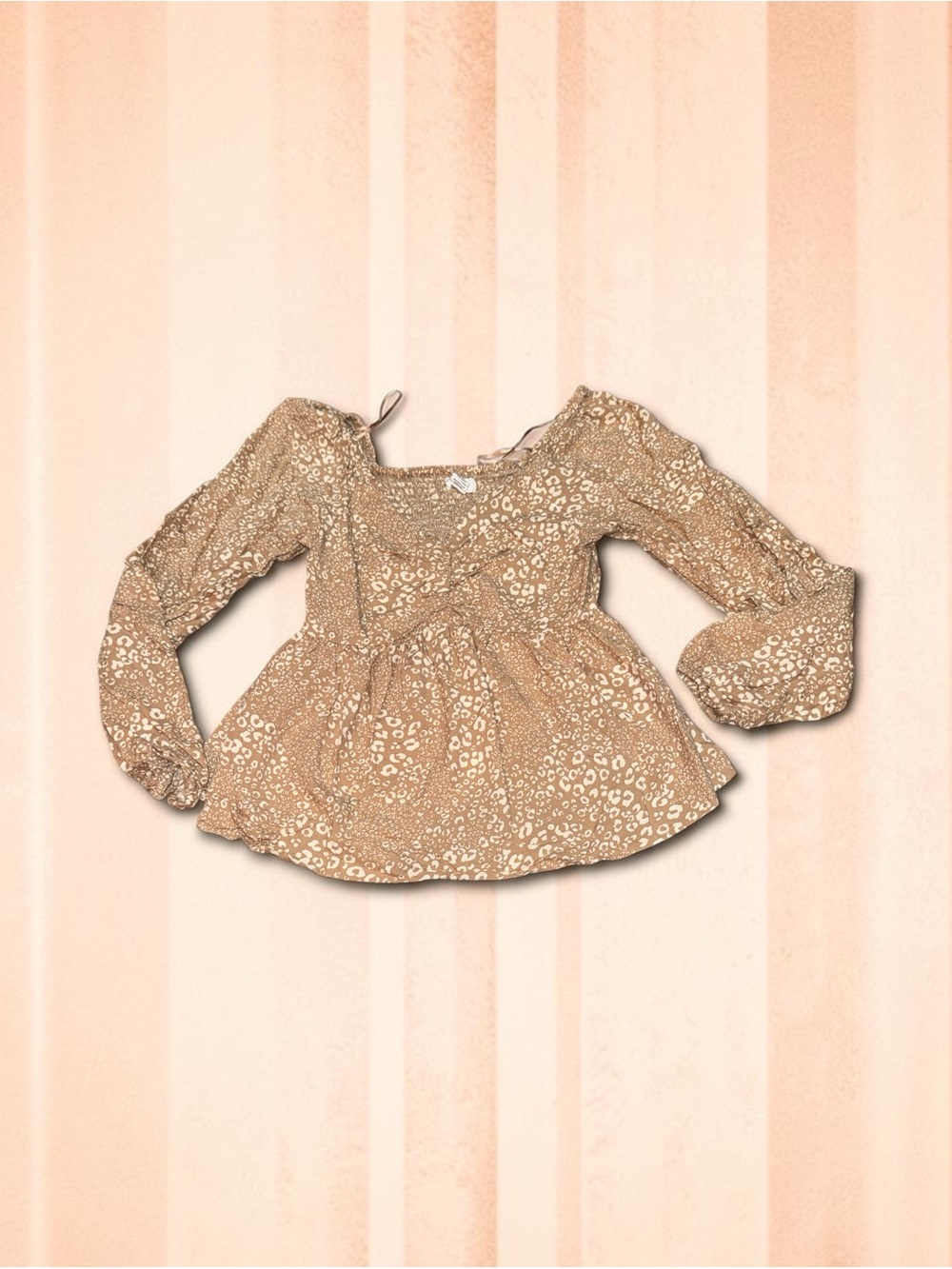 Japana Tan Leopard Print Peplum Blouse (M)